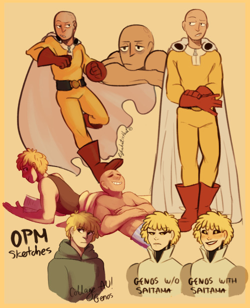 lifewhatisthat:  A bunch of OPM sketches of Saitama and Genos 