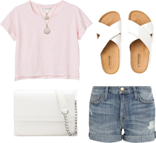 Pink tee /// by sassy-prep featuring short jean shorts ❤ liked on Polyvore