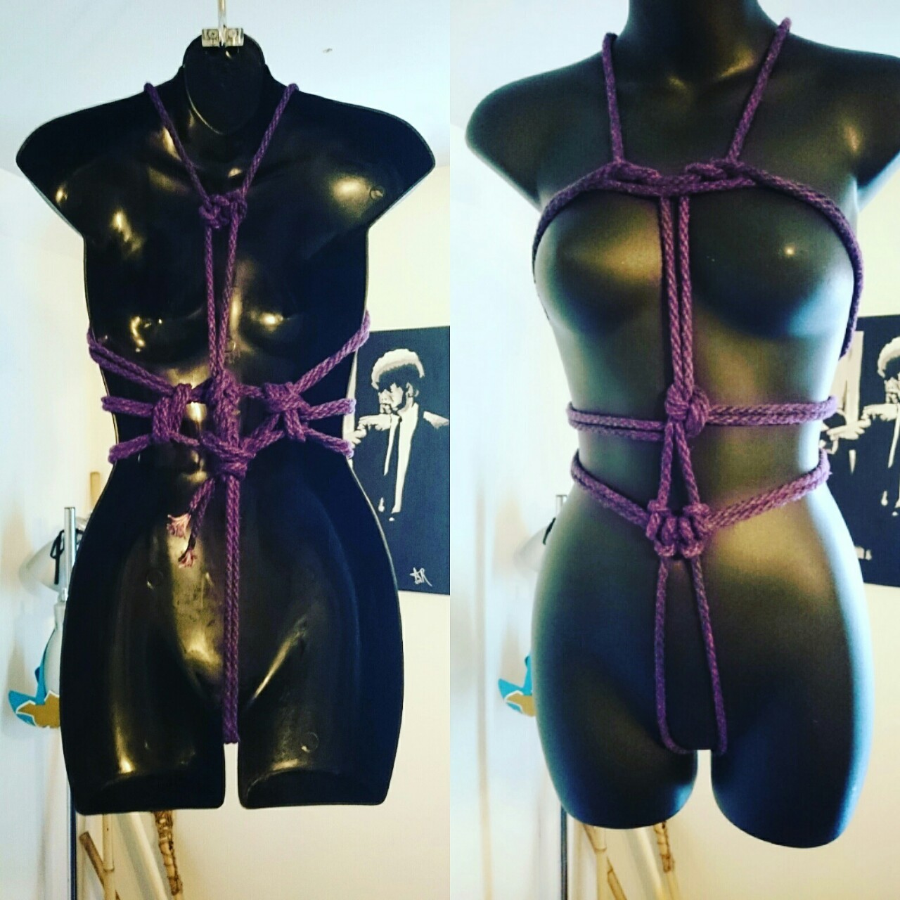 tieduptee:  💜 Happy Shibari Sunday 💜  Lola in a pretty rope harness I made