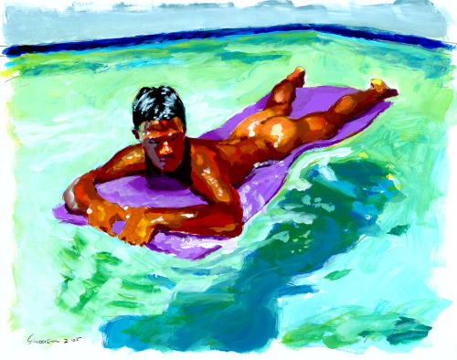 Purple Float, acrylic painting by Douglas Simonson (2005). Model: Nohea. Location: near Honolulu.&nb