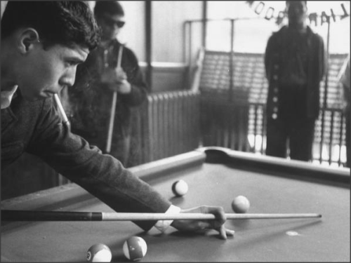 Idle high school drop outs playing billiards at a local pool parlor, 1962New York, NY