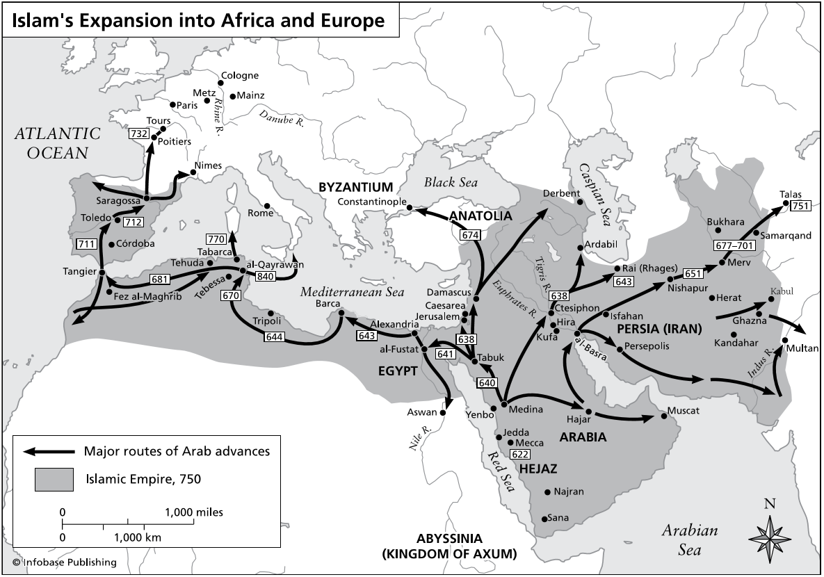 Islam’s expansion into Africa and Europe during the Umayyad Dynasty.