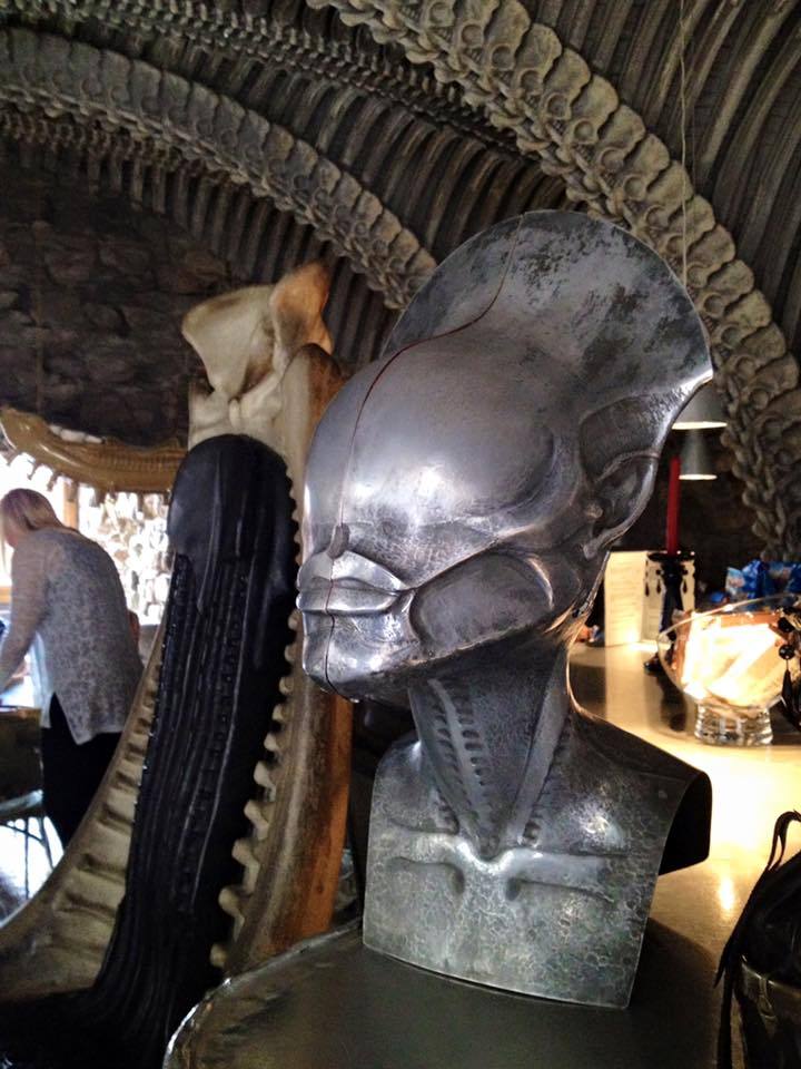 nerdofwar:  Reliquary for HR Giger 2014- aluminum, brass, velvet, gold leaf my friend