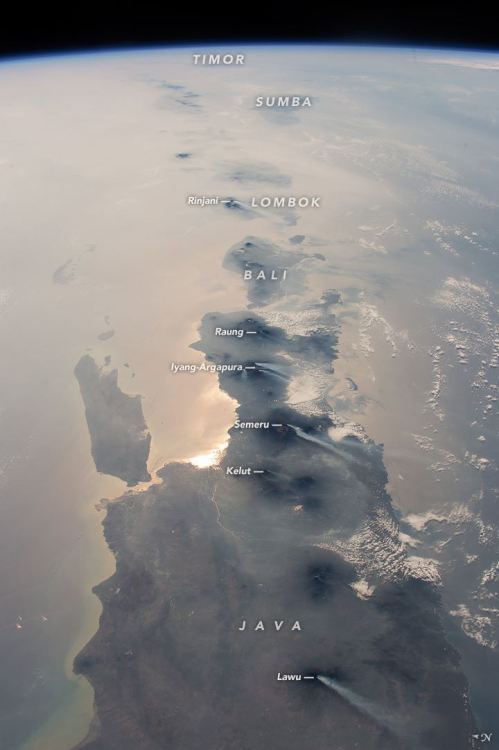 East Indonesia Volcanoes This photo was taken from the International Space Station in October 2015. 