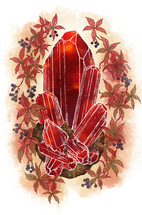 Telluric Tarot- Realgar (also has the awesome moniker ‘ruby of arsenic’) and Parthenocissus quinquef