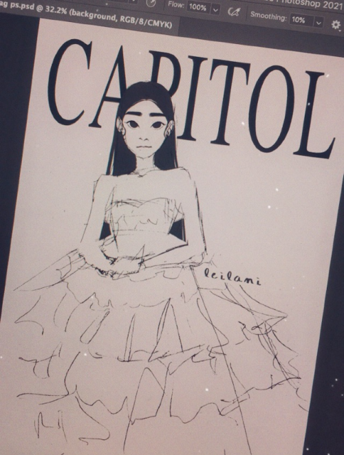 thegirlwhowokethedreamer:I was sketching katniss in her post-games interview dress and got carried a