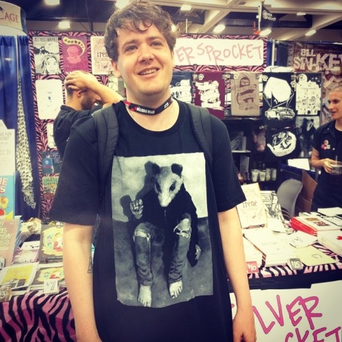 Simon Hanselmann (Megg and Mogg, Megahex!) dressed for success in Lauren Monger’s Clementine Tee.  h