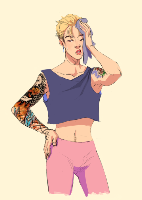 masthya:  They’re having a hard time interacting(More from my florist/tattoo artist au)
