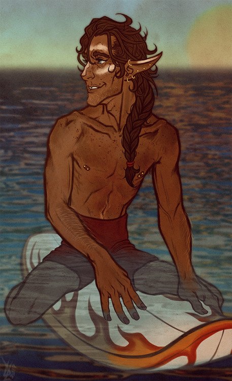 2impostors:[full size] no dogs on the beach [image description: a drawing of Taako, a lean elf with 