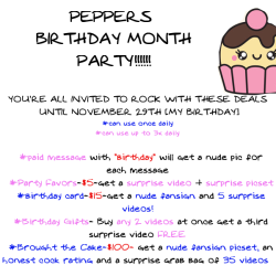 ITS MY BIRTHDAY ON NOVEMBER 29TH!TAKE ADVANTAGE OF THESE SWEET DEALSONLY ON MYGIRLFUND &lt;3