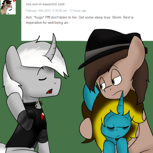asksweetdisaster:Storm: I guess I’ll put her to bed?Sweet: Zzzzz…  x3 Aww~