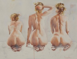 carlosleonsalazar:  “Tres poses” (estudio)Acuarela sobre papel - 201576 x 56 cms 