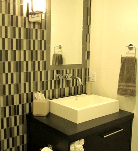 Contemporary Powder Room SacramentoPowder Room - Small Contemporary Multicolored Tile And Mosaic Tile