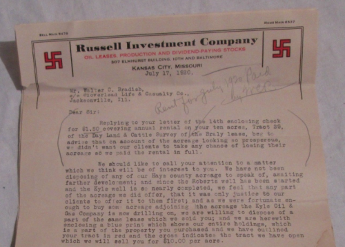 Russell Investment Company letter, which dealt with oil leases out Kansas City, Missouri.This is dat