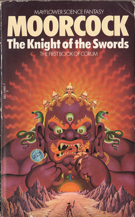 70sscifiart:  Bob Haberfield’s 1971 cover art for Michael Moorcock’s ‘The Knight of Swords’