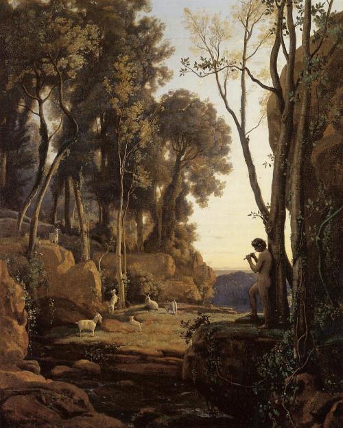 COROT, JEAN-BAPTISTE CAMILLE (1796—1875), French,landscape,setting sun.