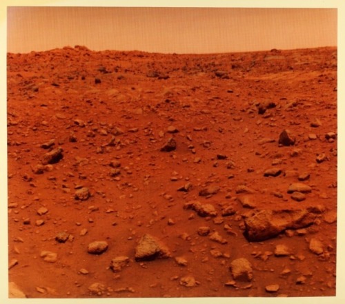humanoidhistory: The first-ever color image of Mars, taken by NASA’s Viking 1 lander on July 21, 1976. (San Diego Air & Space Museum)