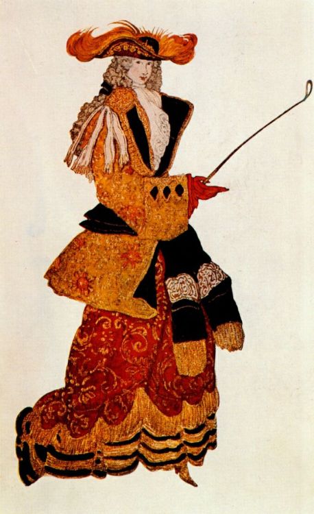 Costume design for the Marchioness from &ldquo;Sleeping beauty&rdquo; in hunting dress by Leon Bakst