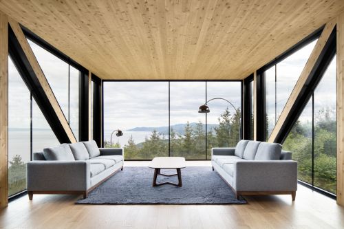 Cantilevered living space in a chalet with panoramic views of Saint Lawrence River, La Malbaie, Cana