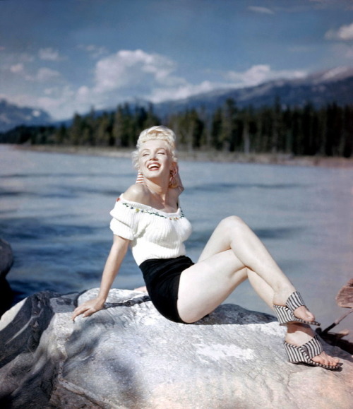 Marilyn Monroe in Banff for the filming of River of No Return, 1953