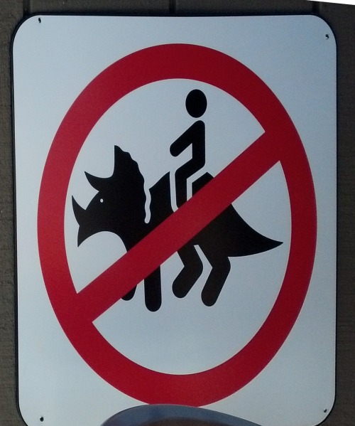 signsandotherwonders:Dinosaur warning signs from Dorney Park in PA. They had some fairly lame animat