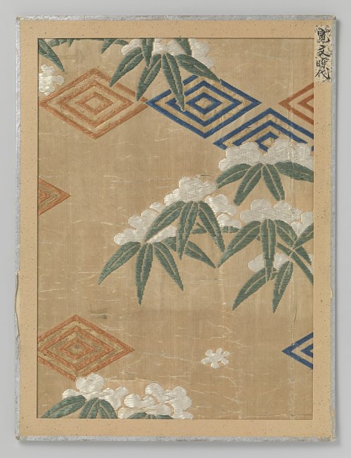 Embroidered textile fragments (Japan, 16th-19th century).1) Autumn plants (1764 - 1771)2) Wheels and