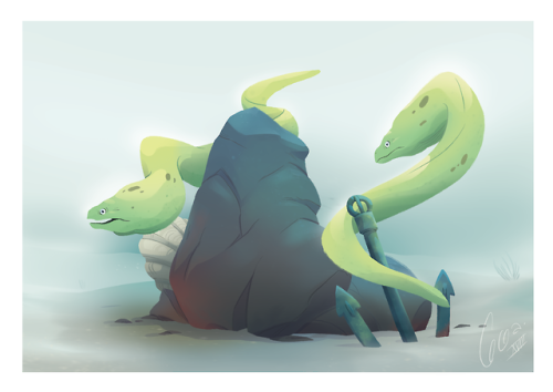 snowflakeeel:cocoaclaire:A couple of Moray Eels. I wanted to draw animals :D and they look cute AFLo
