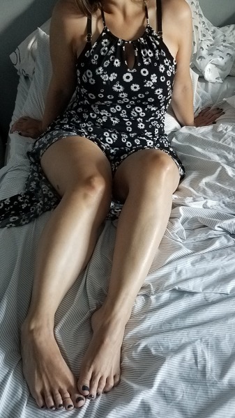 myprettywifesfeet:My pretty wife in a cute dress looking very beautiful today.please