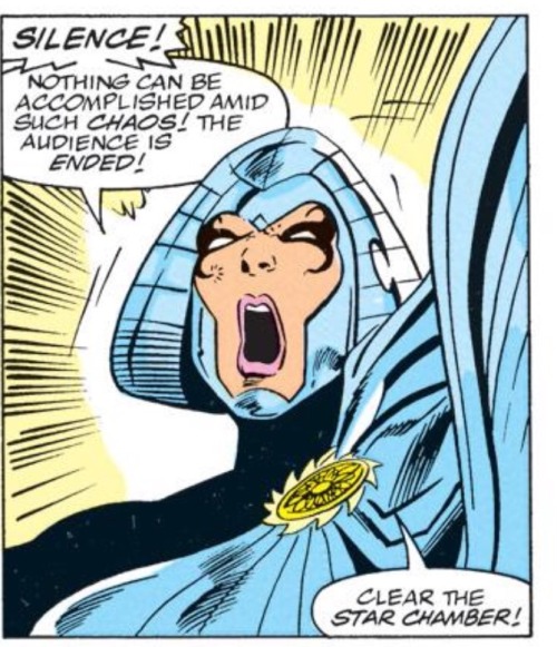 allofthemarvels:Lilandra demands SILENCE! in Thor #446, 1992, by Tom DeFalco, Patrick Olliffe and Al