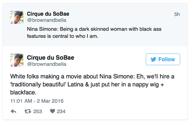 rudegyalchina:  micdotcom:  micdotcom:  The trailer for Zoe Saldana’s Nina Simone