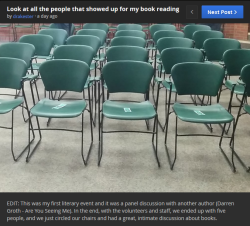 soundssimpleright: dork-bajir: Yesterday an author posted on reddit about how nobody showed up to his reading so Brandon Sanderson stopped in to give some kind words.  A friend of mine told me about being one of 12 people to show up to one of Douglas