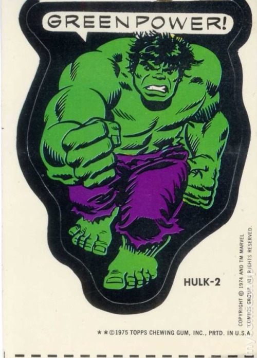 ‪1970s Marvel stickers with some seriously corny text balloons‬.