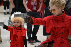 patchoulihou-knowledge:  Anime Weekend Atlanta 2014 - Trigun Cosplay - Vash the Stampede, Vash the Stampede Jr., Nicholas D. Wolfwood hrnnnngggnnruunggng gaaaah that’s so damn adorable why are they so cute 