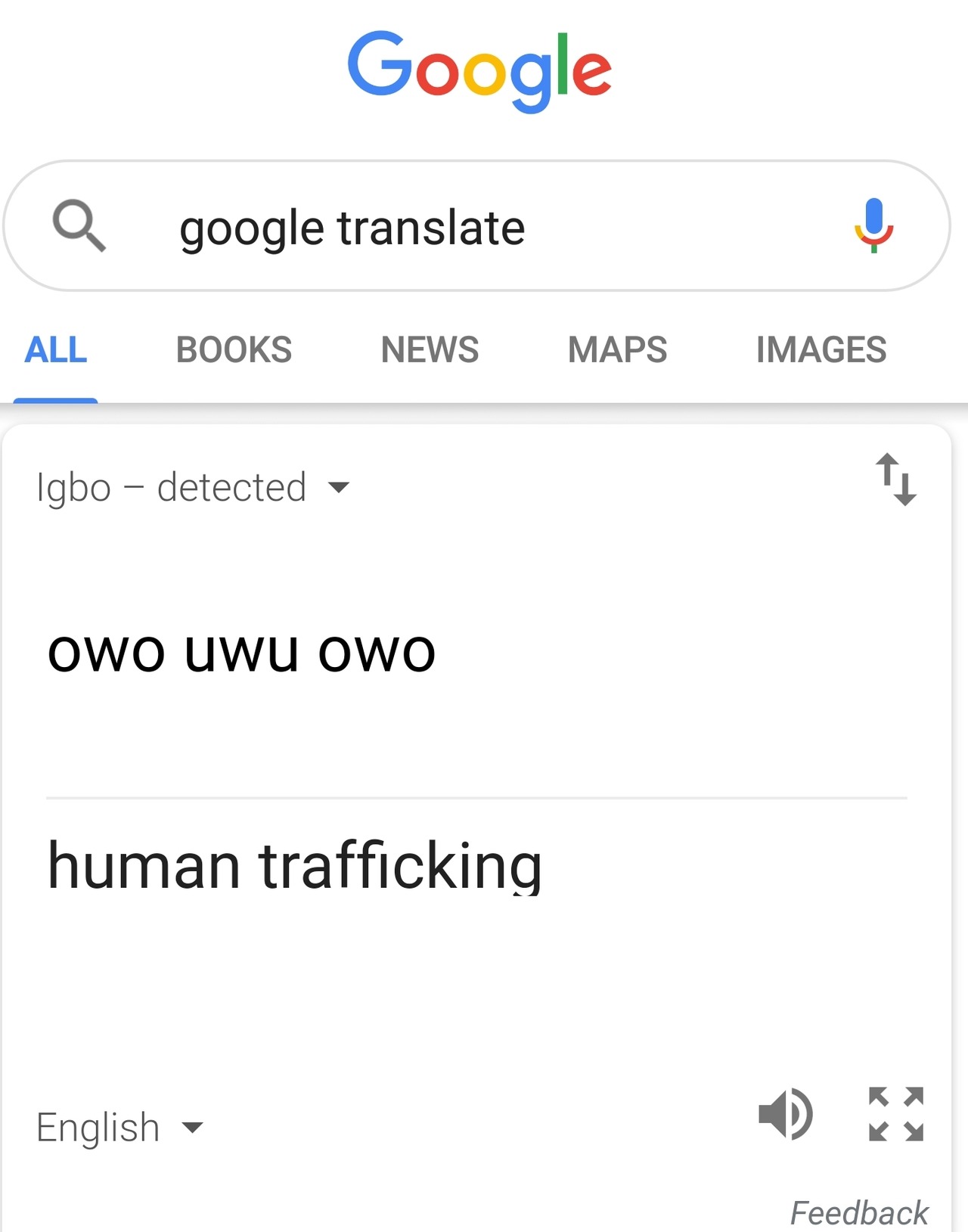 An Eternal Fangirl Putting Owo Uwu Owo Into Google Translate Turns It