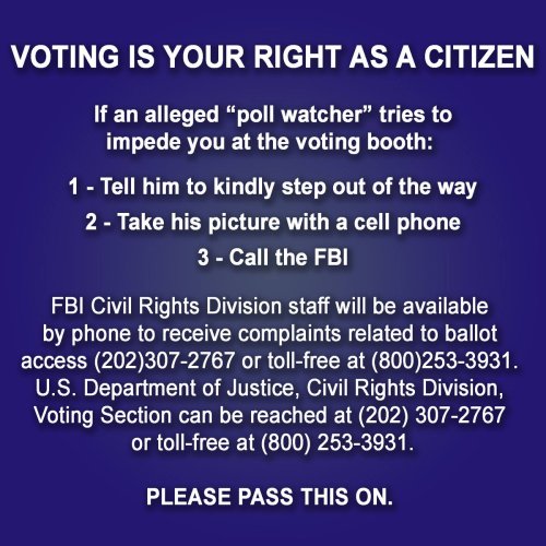 oswinstark:[VOTING IS YOUR RIGHT AS A CITIZENIf an alleged “poll watcher” tries to impede you at the