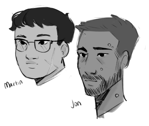 fioblah: [id. drawings of martin and jon from the neck up. martin is a fat lightskinned man with sho