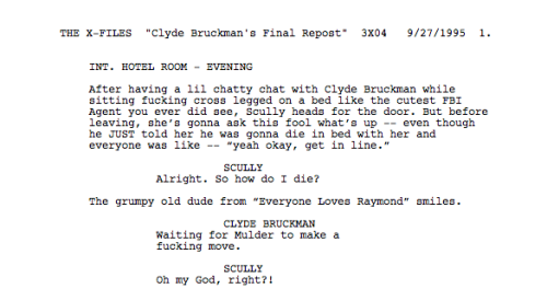theogfiles: Clyde Bruckman’s original prophecy to Scully.