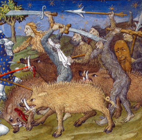 wild men and wild pigsLe Livre et le vraye hystoire du bon roy Alixandre, France 1420British Library