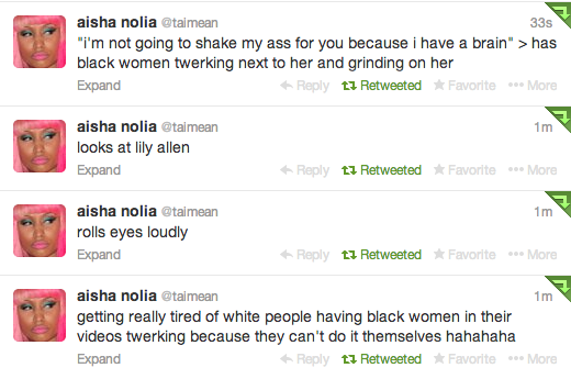 provocativegymnastics:  lalondes:  aisha is on fire re: lily allen’s racist new