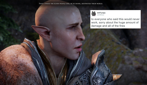 hufflepuffrave: impromptuonedykedanceparty: bubonickitten: Dragon Age: Inquisition + wolfpupy: Solas