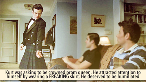 ranwing:gleeksandtheirconfessions:Kurt was asking to be crowned prom queen. He attracted attention t
