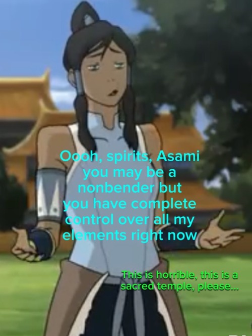 thats-not-a-toilet:  loveable-korrasami:  cubejello:  Tenzin meditated in the mountains for 5 days after this because he was looking for Koh the face stealer.  hahahaha  I CNANT STOP SNROTING OH MY GDO I READ IT IN HSI VOICE