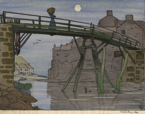  Sydney Lee.(1866-1949)  The Bridge, Staithes  1904. Colour woodcut.