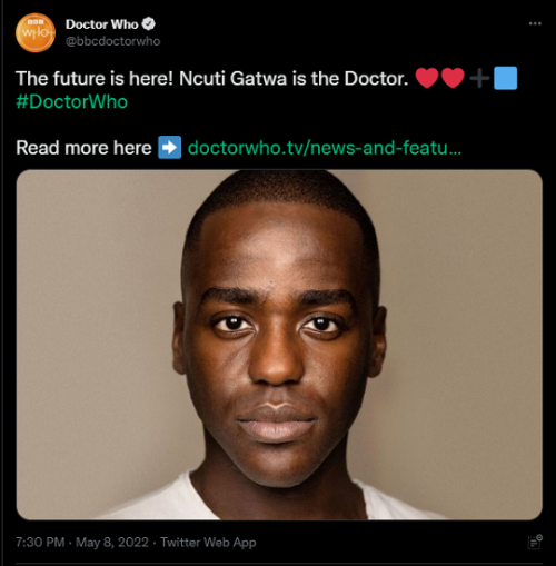 dwgif:Ncuti Gatwa is The Doctor. Speaking of his new role, Ncuti said: “There aren’t quite the words