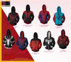 pratmanprathik:  Deviantart - http://prathik.deviantart.com/ Decided to bring all my previous spidey hoodie cocnepts together =)None of them are real! they are all just concepts made for fun =) From the top left!Ultimate Spider-Man (Miles Morales)Superior