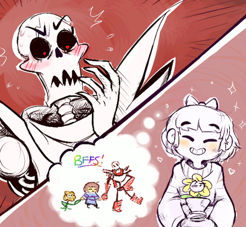 noodlenumber:  Pacifist would be the hardest route in Underfell.   Frisk is trying so hard to befriend these horrible monsters ;; 2 be continue?   teehee X3