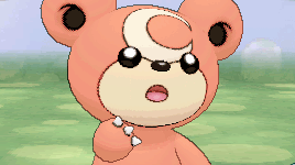 axew:  Teddiursa: This cute, cuddly Pokémon steals pollen and fruit from Beedrill