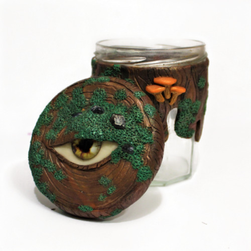 Handmade Mossy Mushroom Third Eye Drippy Log Stash jar with handpicked Oregon Agates ~ Available at 