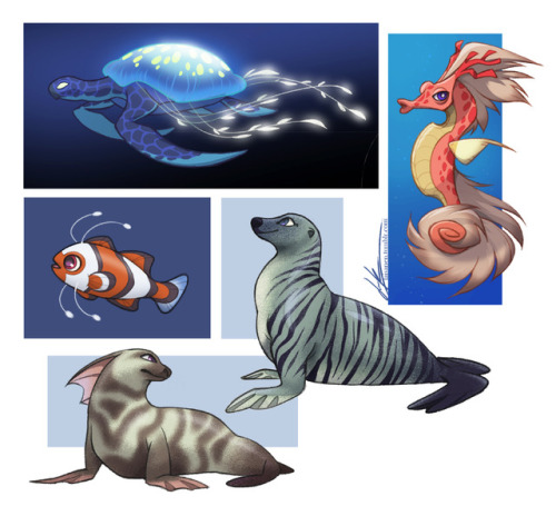 laisanen:Character design for a mobile game where you clean the ocean and study sea creatures.At fir