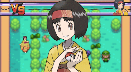 midgaknight:  The gym leader of Celadon City’s Gym, Erika! A gym leader of the Kanto region who specializes in Grass type Pokemon. She has three Pokemon: a Lv.29 Victreebel, Lv.24 Tangela and a Lv.29 Vileplume.“Hello. Lovely weather isn’t it?